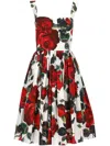 Dolce & Gabbana Women Midi Dress With Red Roses On A White Background In Rosa Rossa F.bco
