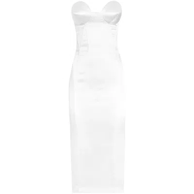 Dolce & Gabbana Stretch Satin Midi Dress In White