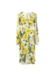 Dolce & Gabbana Rose Print Organza Midi Dress In Yellow Roses