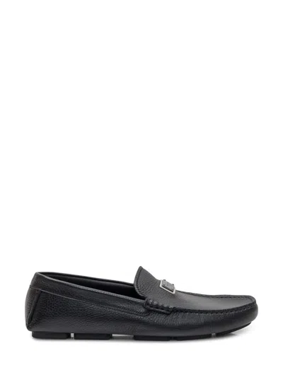 Dolce & Gabbana Grained Texture Almond Toe Flat Shoes For Men In Black