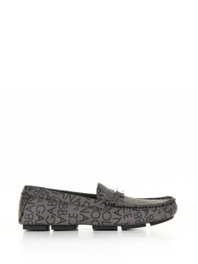 Dolce & Gabbana Driver Moccasin In Leather With All-over Logo In Black