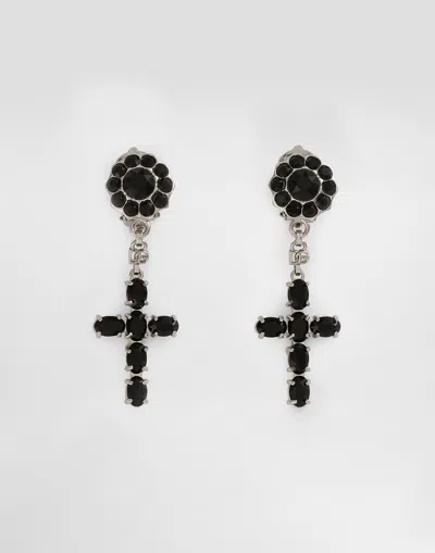 Dolce & Gabbana Drop Earrings With Crosses In Black