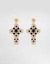 Dolce & Gabbana Drop Earrings With Filigree Cross And Dg Logo In Gold