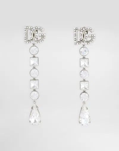 Dolce & Gabbana Drop Earrings With Rhinestones And Dg Logo In シルバー