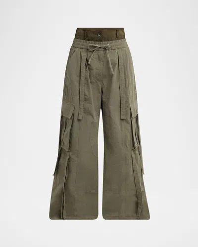 Dolce & Gabbana Dual-waistband Wide-leg Cargo Trousers In Green
