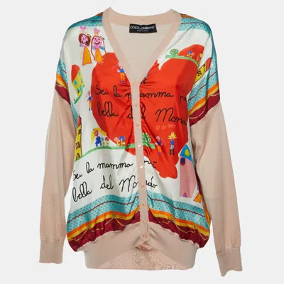 Pre-owned Dolce & Gabbana Dusty Pink Children's Drawing Print Silk & Cashmere Cardigan S