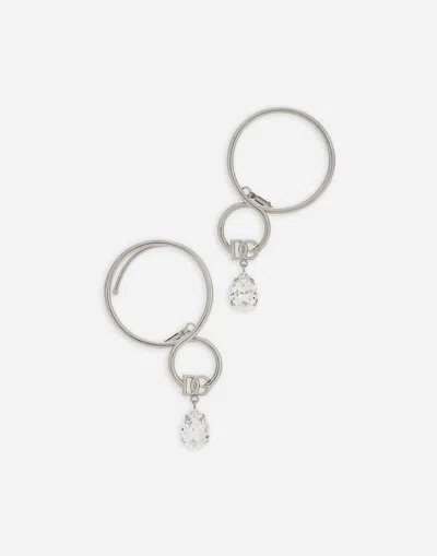 Dolce & Gabbana Ear Cuff Earrings With Dg Logo And Rhinestones In Silver