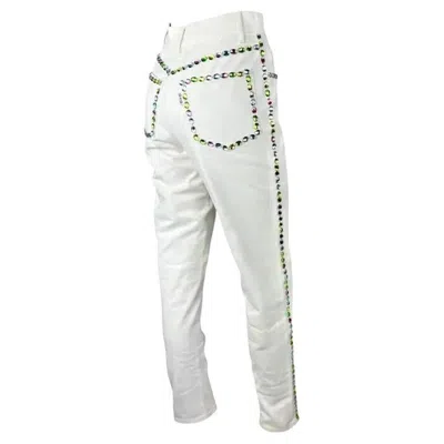 Pre-owned Dolce & Gabbana Early 1990s  White Denim Multicolor Pastel Rhinestone Jeans 44it