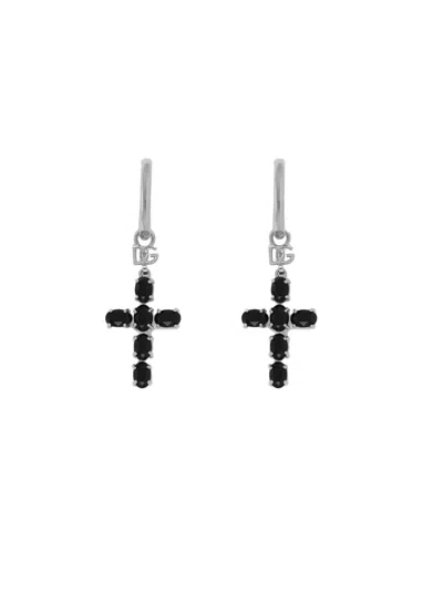 Dolce & Gabbana Earrings With Crystal Crosses In Brown