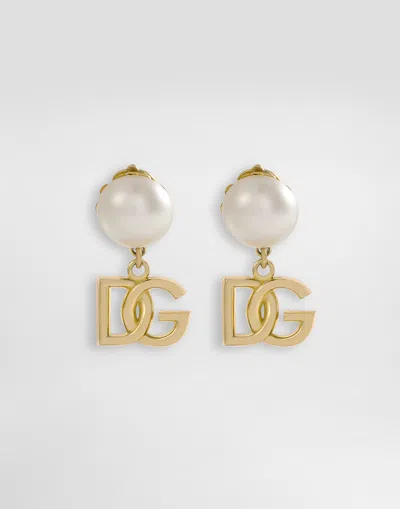 Dolce & Gabbana Earrings With Dg Logo And Pearl In Gold