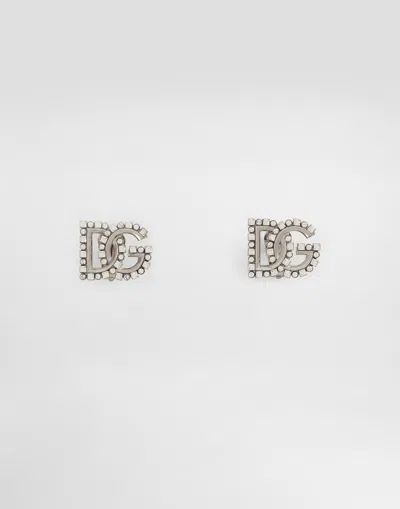 Dolce & Gabbana Earrings With Rhinestone-detailed Dg Logo In Silver