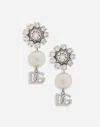 Dolce & Gabbana Earrings With Rhinestones, Pearls And Dg Logo In Silver