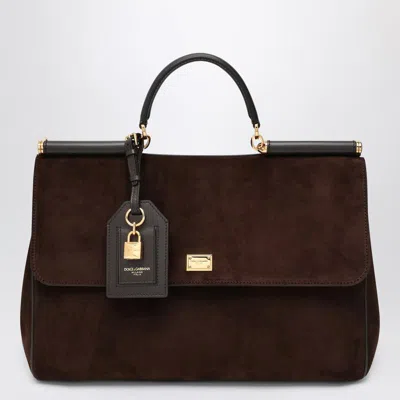 Dolce & Gabbana Ebony Suede Large Bag My Sicily In Brown