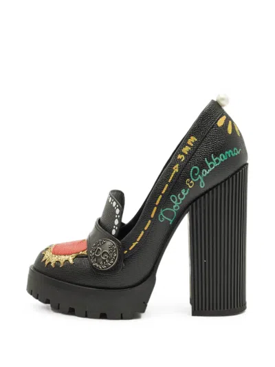 Pre-owned Dolce & Gabbana Edna Heart-patch Pumps In Black