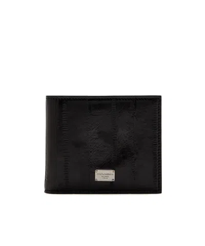 Dolce & Gabbana Eel Crocodile-effect Bifold Wallet In Black