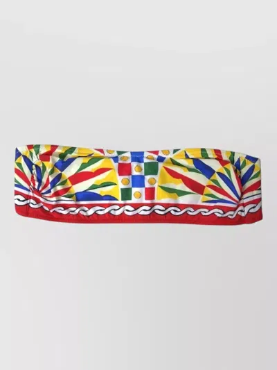 Dolce & Gabbana Elastic Carretto Logo Bikini Bandeau Top In Red