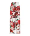 Dolce & Gabbana Satin Pajama Pants With Rose Print In Multicolor