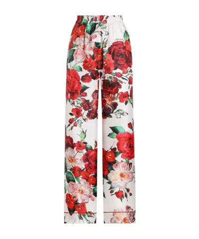 DOLCE & GABBANA DOLCE  GABBANA ROSE PRINTED SATIN PAJAMA PANTS