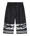 Dolce & Gabbana Black Bermuda Pants With Drawstring Elastic Waist And Maxi Print In Silk Man In Black