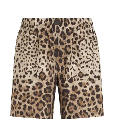 Dolce & Gabbana Elastic Waist Swimming Trunks In Light Brown