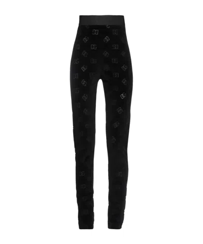Dolce & Gabbana Elastic Waist Velvet Pants In Black