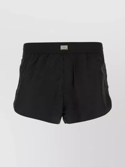 Dolce & Gabbana Elastic Waistband Swimming Shorts With Contrast Trim In Nerobianco