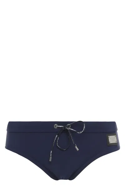 Dolce & Gabbana Elasticated Drawstring Swim Shorts In Blue