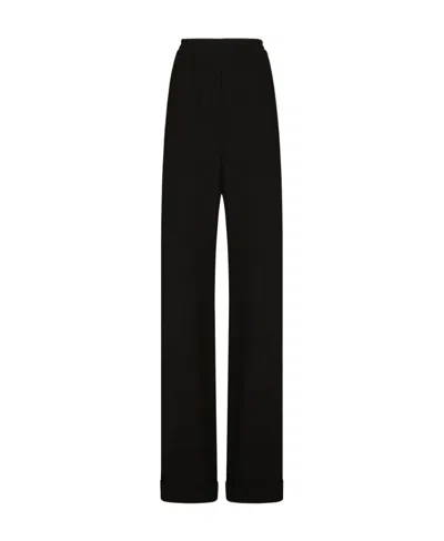 Dolce & Gabbana Elasticated Waist Virgin-wool Trousers In Black