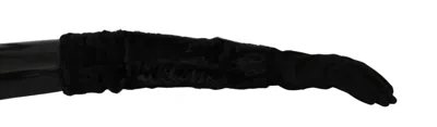 Dolce & Gabbana Elbow Length Suede Fur Gloves In Black