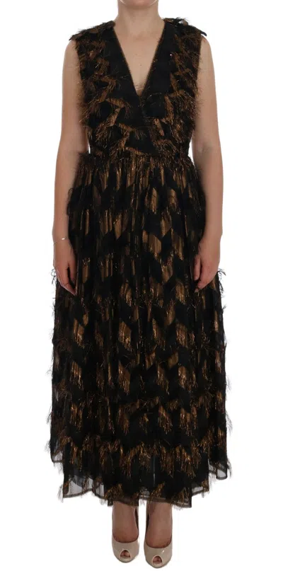 Dolce & Gabbana Embroidered Fringe-trimmed Dress In Black