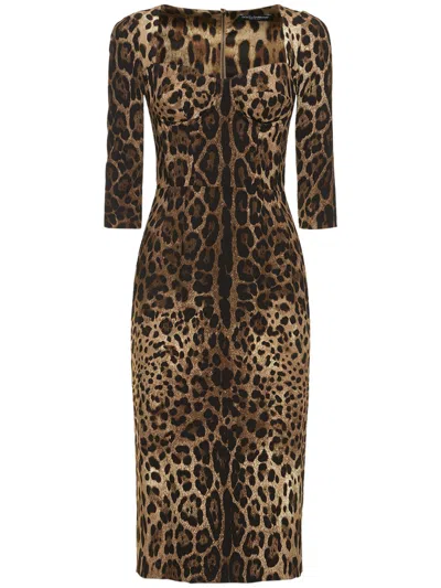 Dolce & Gabbana Elegant Animal Print Midi Dress In Brown