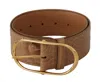 Dolce & Gabbana Brown Beige Leather Gold Metal Oval Buckle Belt