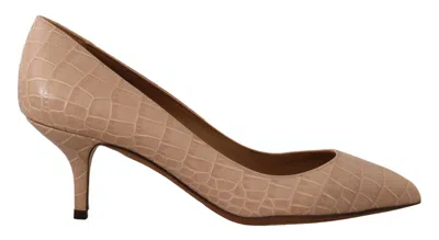 Dolce & Gabbana Leather Platform Pumps Pointed Toe Kitten Heel In Brown