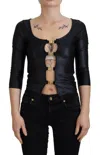 Dolce & Gabbana Elegant Black 3/4 Sleeve Top With Gold Detailing