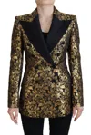 Dolce & Gabbana Black Gold Jacquard Coat Blazer Jacket In Black