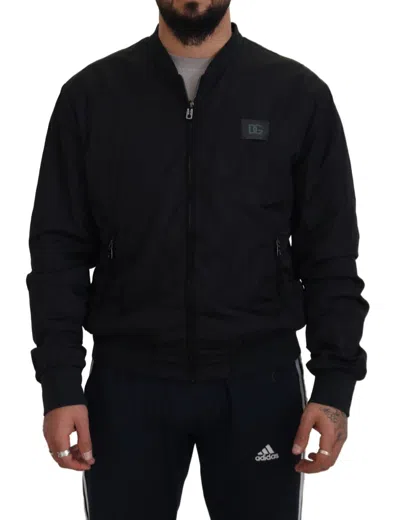Dolce & Gabbana Hooded Nylon Regular Fit Bomber Jacket In Black