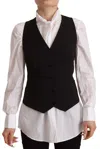Dolce & Gabbana Black Button Down Sleeveless Vest Viscose Top In Black
