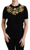 Dolce & Gabbana Black Cashmere Gold Floral Sweater Top In Black