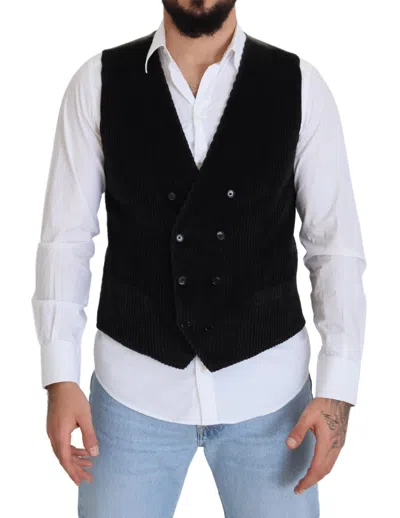 Dolce & Gabbana Cotton Double Breasted Waistcoat Vest In Black