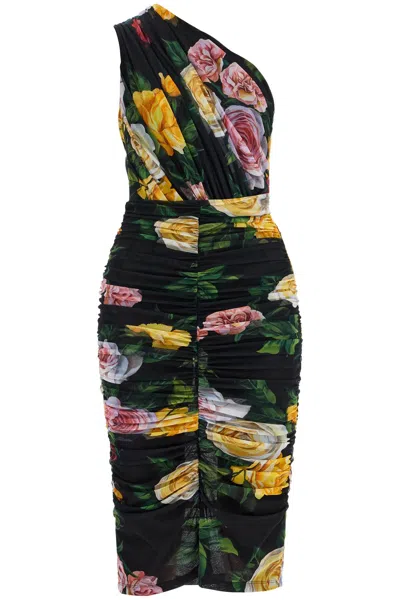 Dolce & Gabbana Elegant Black Dress In Polyamide With Floral Pattern For Cocktails And Evenings In Multi