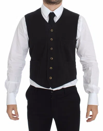 Dolce & Gabbana Black Cotton Singlebreasted Waistcoat Vest