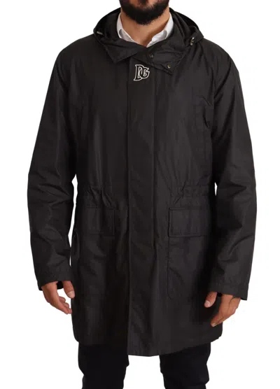 Dolce & Gabbana Hooded Mens Trench Coat Long Waist In Black