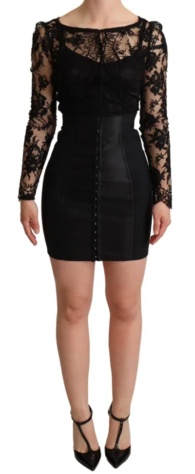 Dolce & Gabbana Lace-panelled Corset-style Mini Dress In Black