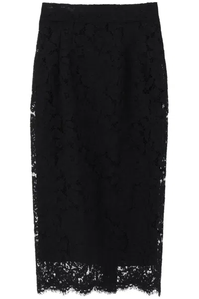 DOLCE & GABBANA ELEGANT BLACK LACE PENCIL SKIRT WITH TUBE SILHOUETTE