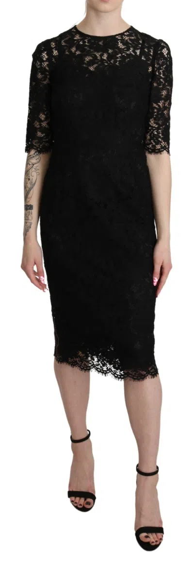 DOLCE & GABBANA ELEGANT BLACK LACE SHEATH KNEE-LENGTH DRESS