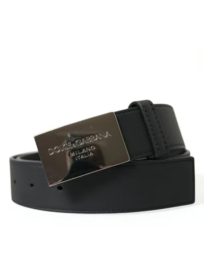 Dolce & Gabbana Elegant Black Leather Belt With Metal Men's Buckle
