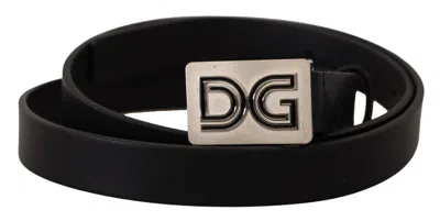 Dolce & Gabbana Elegant Black Leather Belt With Silver Men's Buckle