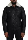 Dolce & Gabbana Black Leather Fur Collar Biker Coat Jacket In Black