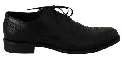 Dolce & Gabbana Dark Blue Leather Wingtip Oxford Dress Shoes In Black