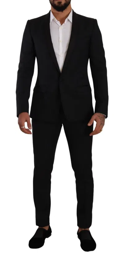 Dolce & Gabbana Elegant Black Patterned Wool-silk Suit